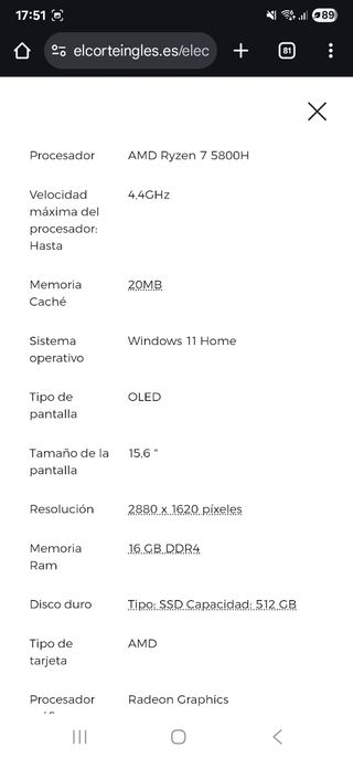 Portátil Asus Ryzen 7 5800H OLED 2.8K