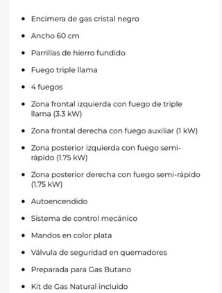 ¡OFERTA! Encimera gas 4 fuegos cristal