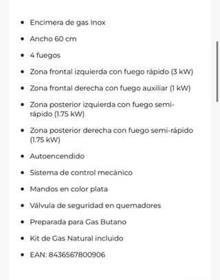 ¡OFERTA! Encimera gas 4 fuegos inox oferta