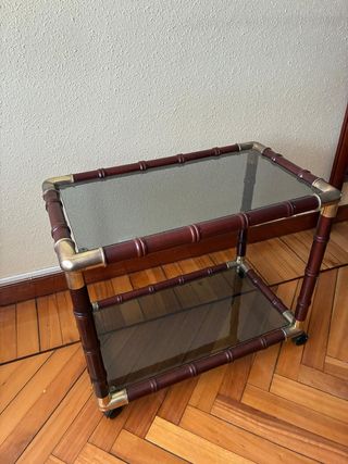 Mesa carrito vintage - Madera cristal