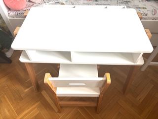 Mesa escritorio y silla infantil - madera blanca