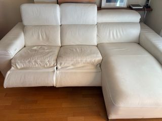 Sofá 3-4 plazas piel blanca chaise longue