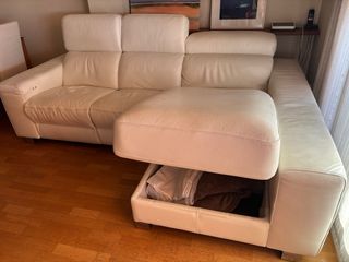 Sofá 3-4 plazas piel blanca chaise longue