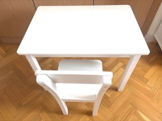 Mesa escritorio y silla infantil blanca de madera