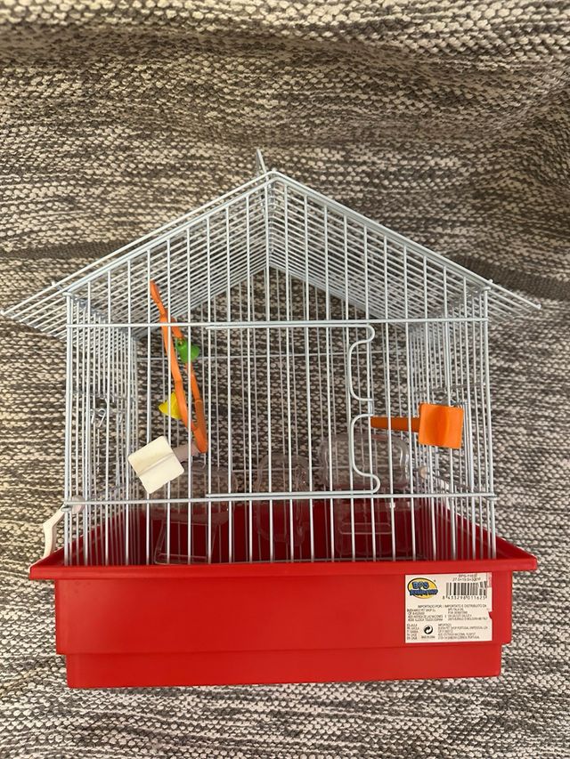 Jaula pajaros pequeña - roja y blanca