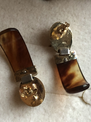 Pendientes Oro 14K Carey rojo. Siglo XIX