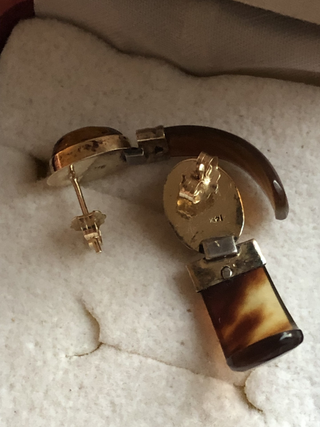 Pendientes Oro 14K Carey rojo. Siglo XIX