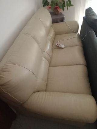 Sofá 3 plazas polipiel beige