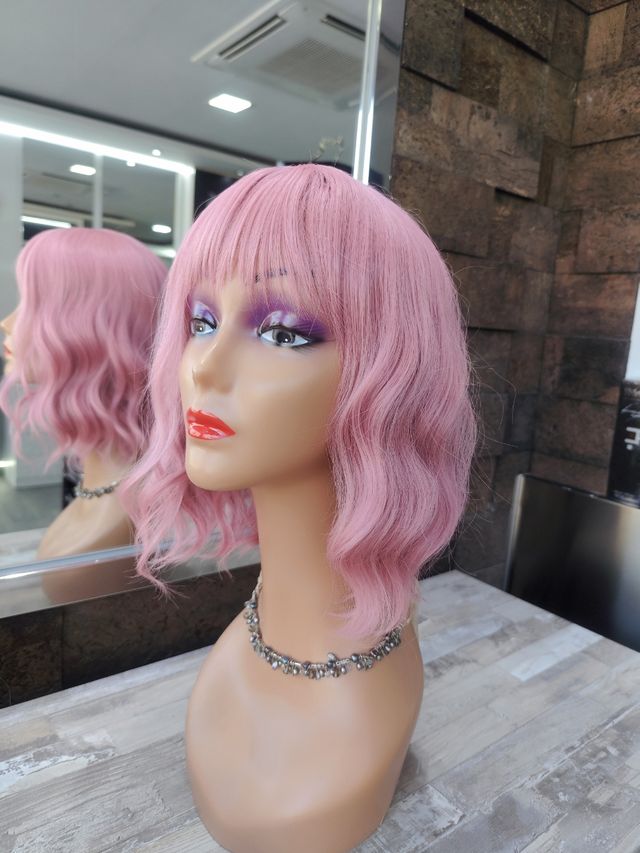 Peluca rosa Bob ondulada