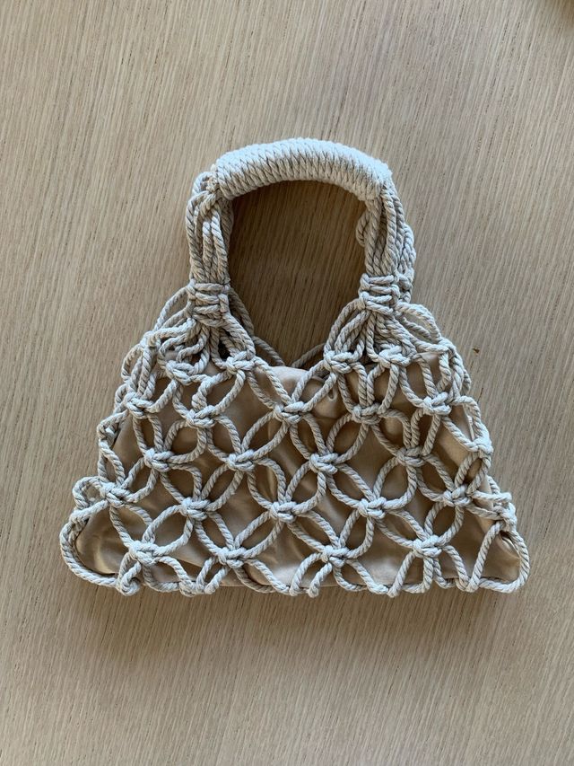 Bolso de mano macramé beige