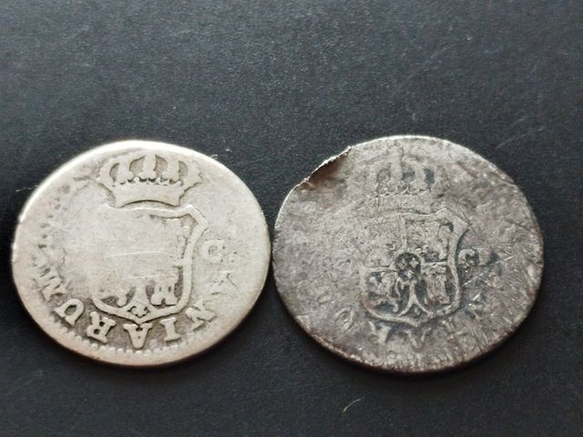 4 Antiguas Monedas de Medio Real de plata. España