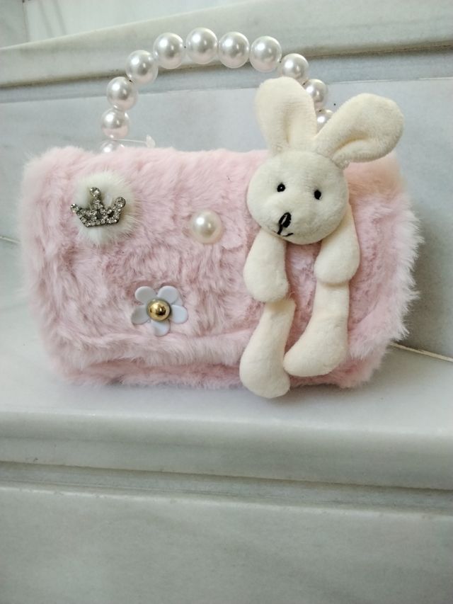 Bolso niña rosa conejito, corona y flor...