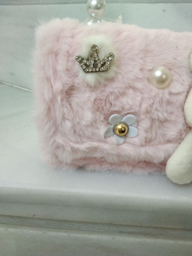 Bolso niña rosa conejito, corona y flor...