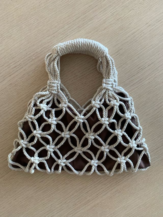 Bolso de mano macramé - beige, marrón chocolate