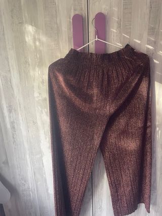 Pantalones Brillantes Marrón Dorado