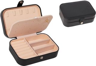 Joyero Modelo-2671 (NEGRO) Organizador De Joyas Caja de almacenamiento, pulsera, collar, anillo, caja, , doble capa, joyero femenino