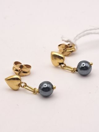 Pendientes oro 18k - corazón negro