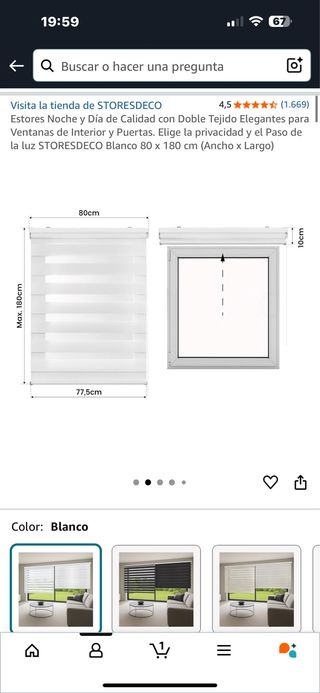 Estor Noche y Día STORESDECO Blanco 80x180cm