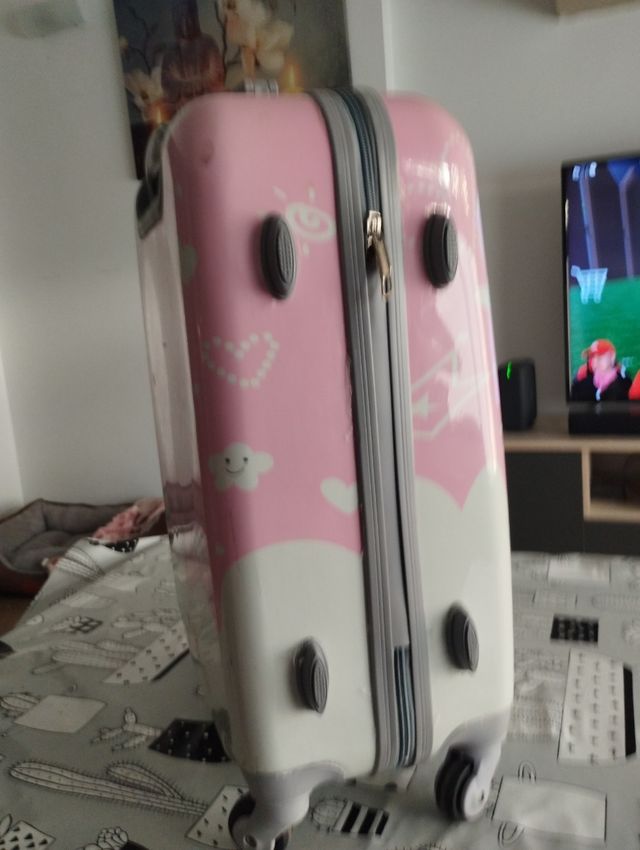 Maleta de 4 ruedas infantil-juvenil color rosa
