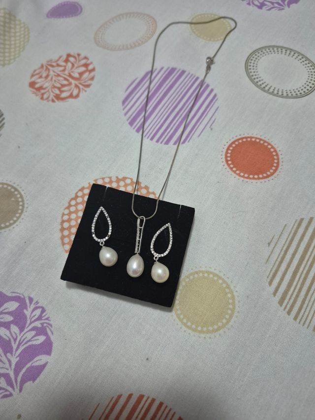 Collar y pendientes perlas | Plata