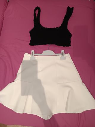 Conjunto top negro y falda blanca