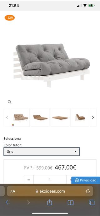 Sofá cama futón gris y blanco
