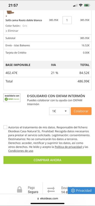 Sofá cama futón gris y blanco