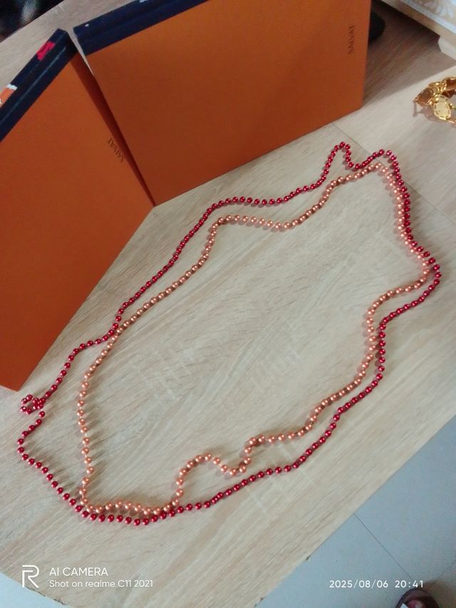 Collares bisutería - perlas rojas y naranjas
