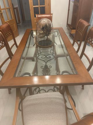 Mesa Comedor Cerezo y forja con 4 sillas y 2 sillo