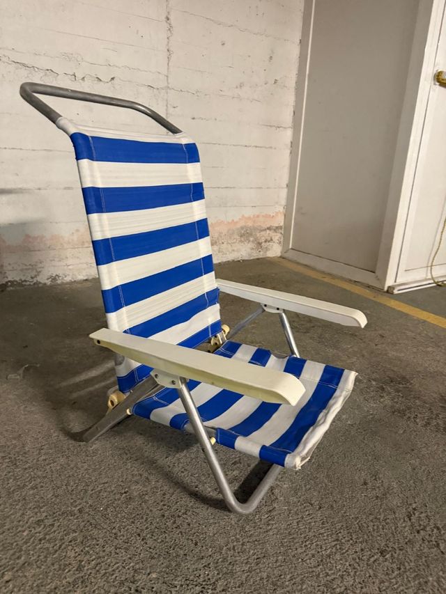 Silla playa plegable azul-blanca