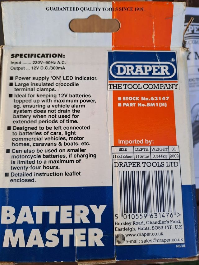 Cargador Draper Battery Master BM1(H)