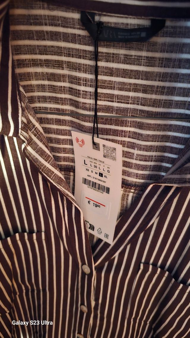 Blusa Zara rayas marrón-blanco M