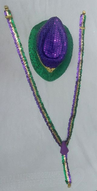 Sombrero y tirantes lentejuelas Verde, Morado y am