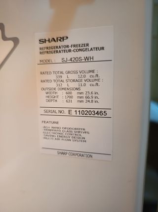 Frigorífico Sharp "No Frost"- Blanco