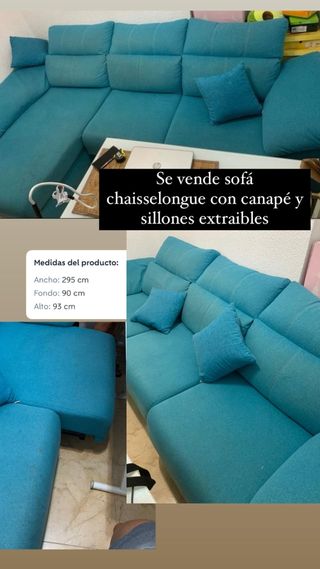 Sofá chaiselonge turquesa con canapé