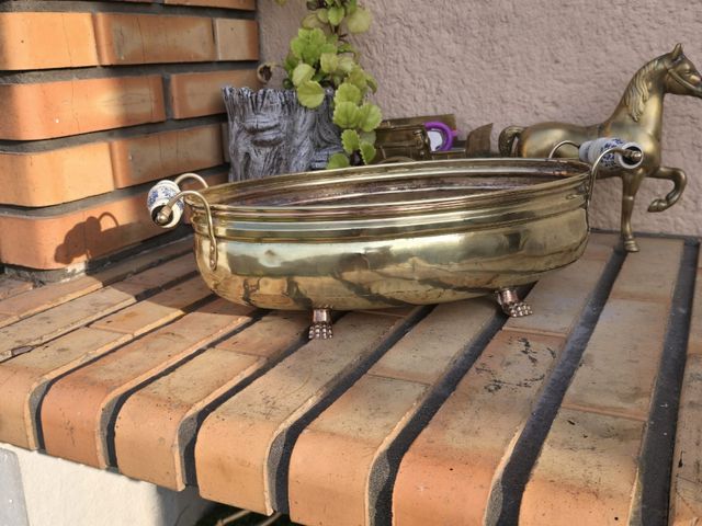 Jardinera vintage latón cerámica