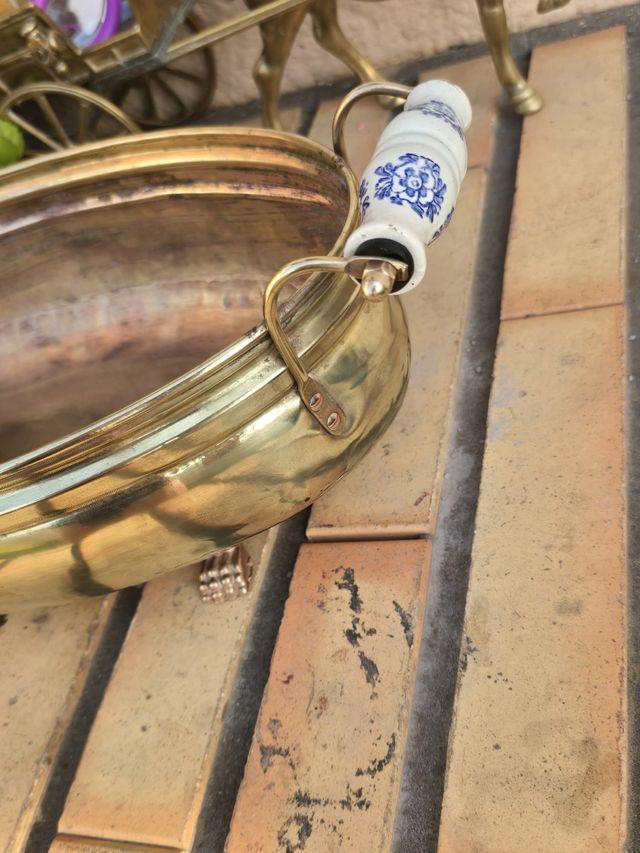 Jardinera vintage latón cerámica