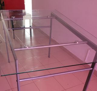 Mesa comedor cristal metal gris - moderna
