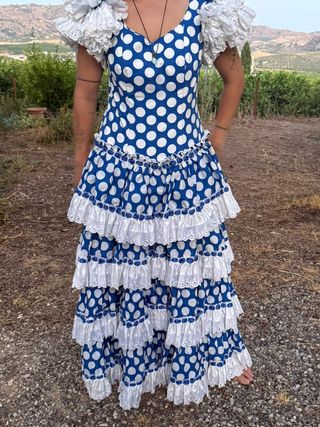 Vestido gitana lunares azul blanco
