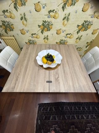 Mesa plegable madera cocina + 2 sillas acolchadas