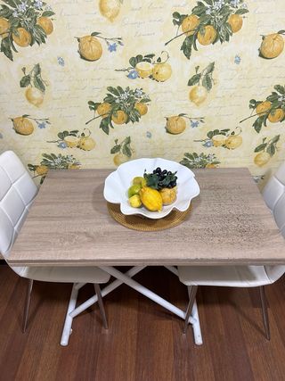 Mesa plegable madera cocina + 2 sillas acolchadas