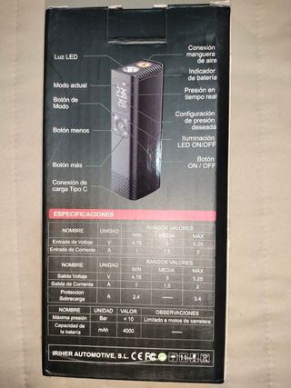 Compresor de aire y linterna a batería 