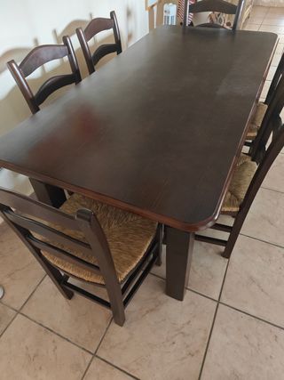 Mesa comedor madera marrón - 6 sillas