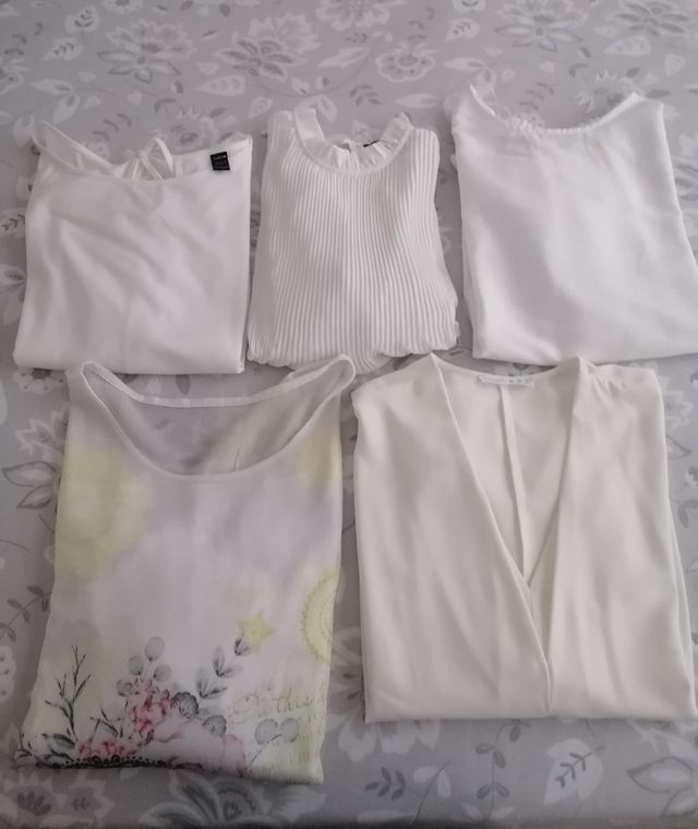 5 Blusas Blancas Mujer T-44
