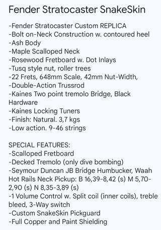 Guitarra Stratocaster SnakeSkin Replica