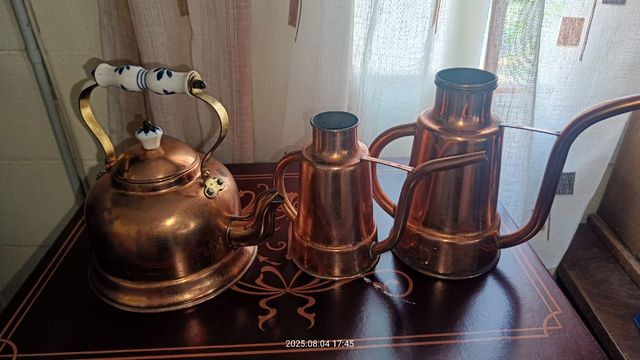 Tetera y 2 aceiteras cobre vintage