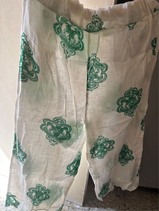 Pantalón lino verano - verde, blanco