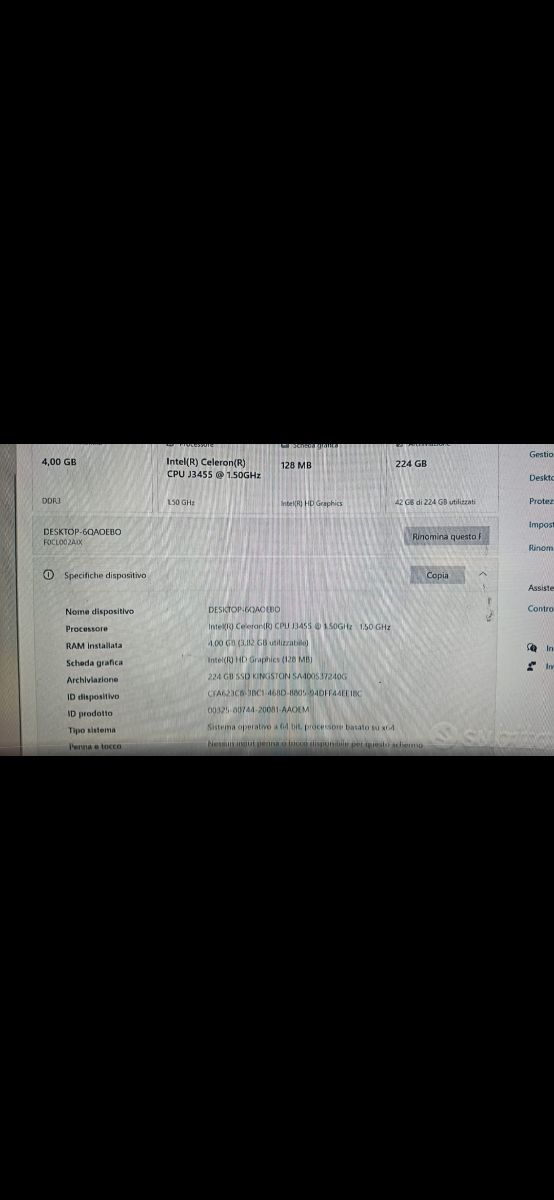 PC Lenovo Celeron J3455 prezzo trattabile
