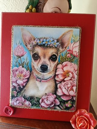 Cuadro Chihuahua con flores