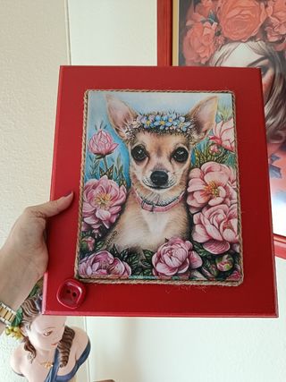 Cuadro Chihuahua con flores